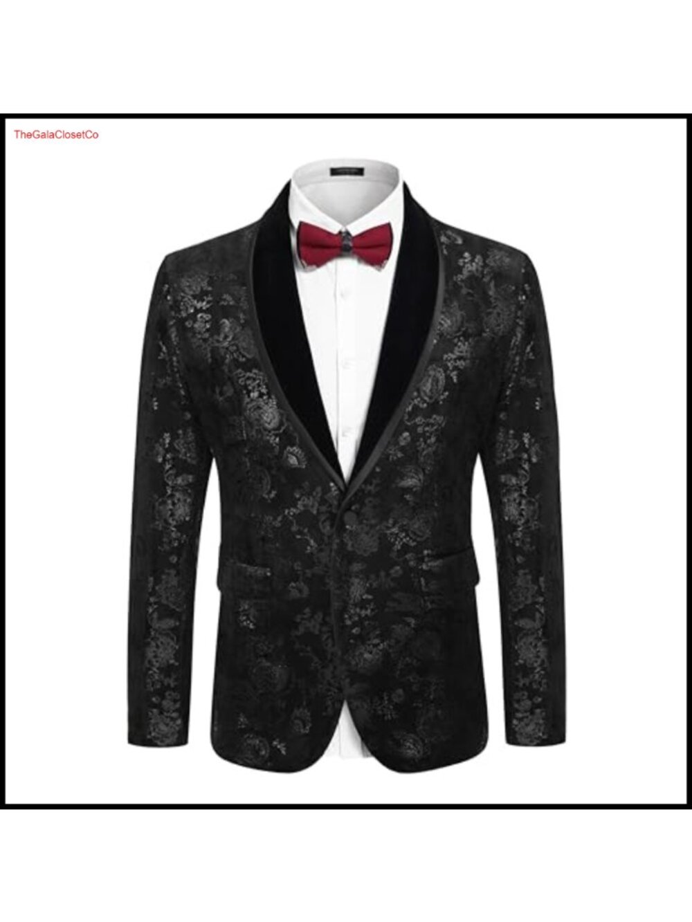 Men's Velvet Floral Tuxedo Blazer Shawl Lapel One Button Formal Party Jacket